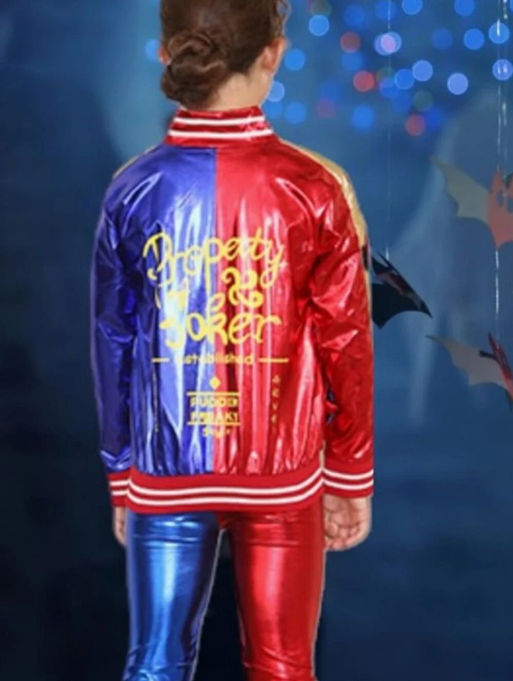 Harlequin Split-Color Metallic Satin Bomber Jacket - Red & Blue Size Medium NWOT